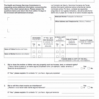 TX HHS Form H1260. Parental Status/Inheritances TX HHS Form H1260. Parental Status/Inheritances