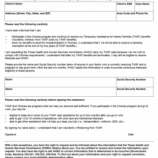 TX HHS Form H1802. Voluntary Withdrawal from Temporary Assistance for Needy Families (TANF)