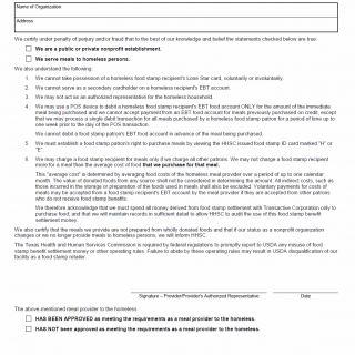 TX HHS Form H1832. Affidavit for Meal Providers to the Homeless