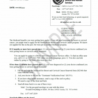 TX HHS Form H1834. Your Medicaid Benefits Have Ended - Cover Letter