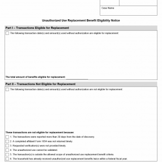 TX HHS Form H1899. Unauthorized Use Replacement Benefit Eligibility Notice