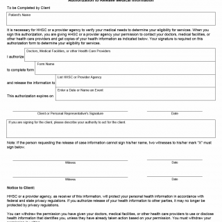 TX HHS Form H2076. Authorization to Release Medical Information