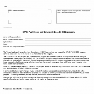 TX HHS Form H2111. Interested List Notification  HCBS