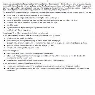 TX HHS Form H2580. TANF Employment Services Notice