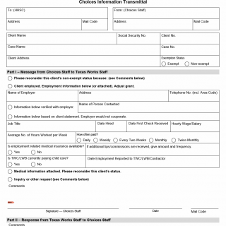 TX HHS Form H2583. Choices Information Transmittal
