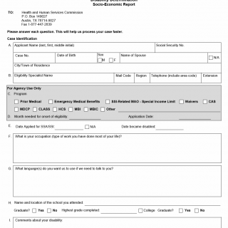TX HHS Form H3034. Disability Determination Socio-Economic Report TX HHS Form H3034. Disability Determination Socio-Economic Report