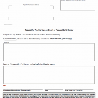 TX HHS Form H4806. Request for Another Appointment — Request to Withdraw TX HHS Form H4806. Request for Another Appointment — Request to Withdraw