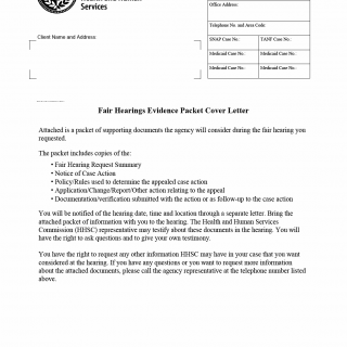 TX HHS Form H4837. Fair Hearings Evidence Packet Cover Letter TX HHS Form H4837. Fair Hearings Evidence Packet Cover Letter