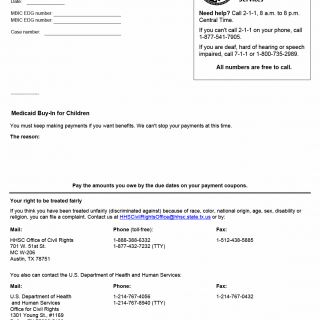 TX HHS Form H5020-MBIC. Hardship Waiver Denied (Medicaid Buy-In for Children)
