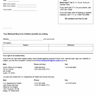 TX HHS Form H5024-MBIC. Termination Notice (Medicaid Buy-In for Children) TX HHS Form H5024-MBIC. Termination Notice (Medicaid Buy-In for Children)