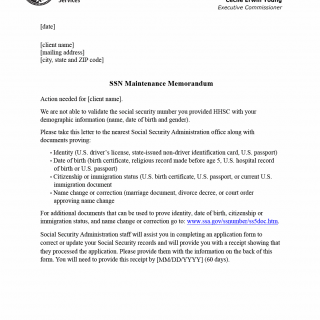 TX HHS Form HRG-83. SSN Maintenance Memorandum TX HHS Form HRG-83. SSN Maintenance Memorandum