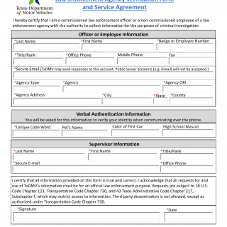 Law Enforcement Agency Verification Form and Service Agreement - Texas