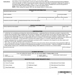 Form CRD 01. Request for Vehicle Information by a Prospective Purchaser - Virginia