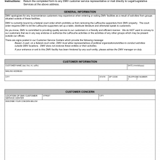 Form CSMA 14. Customer Concern Report - Virginia