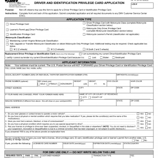 Form DL 10. Driver Privilege Card Application - Virginia