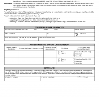 Form DL 120. Entry Level Driver Training Self-certification Of Exemption - Virginia