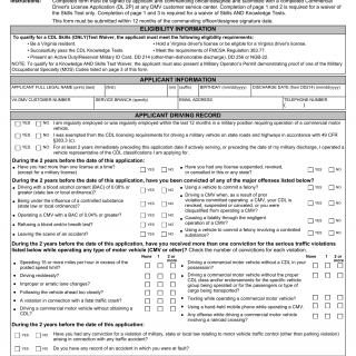 Form DL 13. CDL Test Waiver Military Application - Virginia