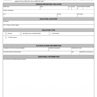Form DL 514. Report of Disabled Parking Plate/Placard Violation - Virginia