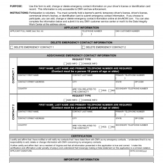 Form DL 569. Emergency Contact Application - Virginia