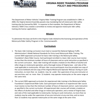 Form DMV 226. Virginia Rider Training Program Policy and Procedures