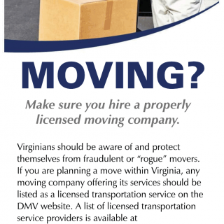 Form DMV 272. Moving Truck Flyer - Virginia