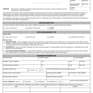 Form DSD 10. Manufacturer and Distributor License Application for Initial License or Renewal - Virginia