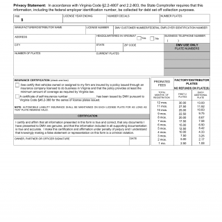 Form DSD 6. Application for Factory/Distributor Plates - Virginia