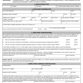 Form DSD 7. Manufacturer or Distributor Representative License Application - Virginia