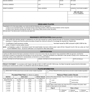 Form DSD 9. Dealer/Drive-away/Office Trailers Plates, Application for - Virginia