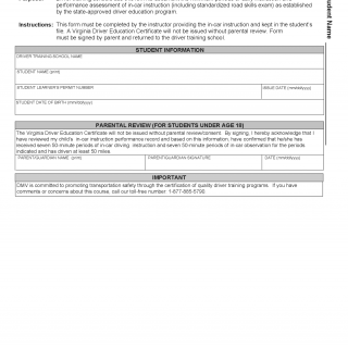 Form DTS 14. Instructions for Student In-car Instruction Record - Virginia