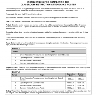 Form DTS 17. Instructions for Completing the Classroom Instruction Attendance Roster - Virginia