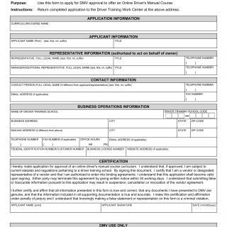 Form DTS 32E. 8-Hour Online Driver Manual Curriculum Vendor Application - Virginia