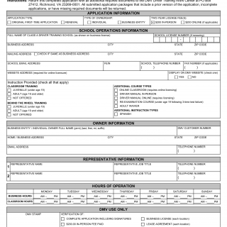 Form DTS 33B. School License Application for Passenger Vehicle - Virginia