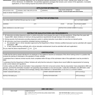 Form DTS 34B. Instructor License Application for Passenger Vehicle - Virginia