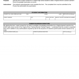 Form DTS 41. CONSENT FOR LEARNER'S PERMIT KNOWLEDGE EXAMINATION - Virginia