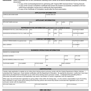Form DTS 61. Online Driver Training Curriculum Vendor Registration Application - Virginia