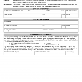 Form DTS 62. Parental Consent for Online Driver Education Examination - Virginia