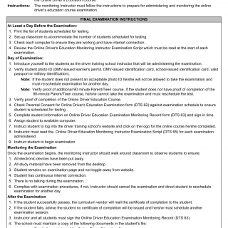 Form DTS 65b. Instructions for Administering and Monitoring the Online DriverвЂ™s Education Course Final Examination - Virginia
