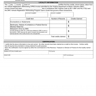Form FMS 108. Vehicle Registration Withholding Credits Certification - Virginia