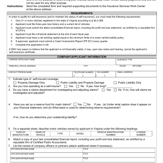 Form FR 302. Application for Self Insurance - Virginia