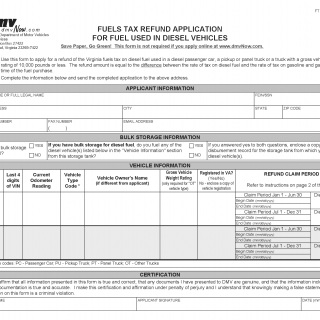 Form FT 226. Fuels Tax Refund Application for Fuel Used in Diesel Vehicles - Virginia