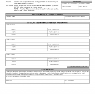 Form HP 406 Virginia Blanket Hauling Permit Permit Locality Addendum   Va Dmv Hp 406 