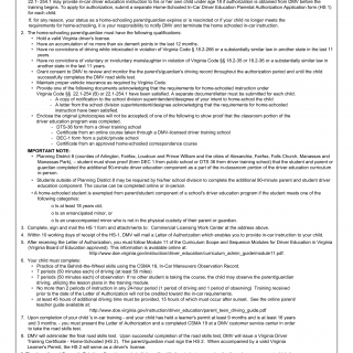 Form HS 3. Home Schooled In-car Driver Education Information Sheet - Virginia