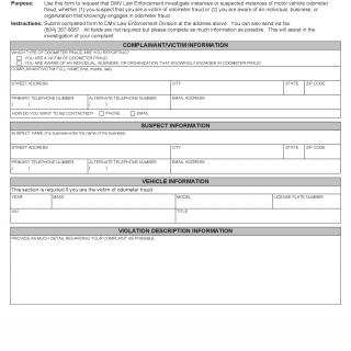 Form LE 104. Odometer Fraud Complaint - Virginia