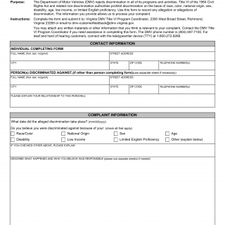 Form LGL 001. Title VI Complaint Allegation - Virginia