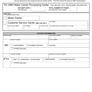 Form MCS 100. Motor Carrier Cover Fax Sheet - Virginia