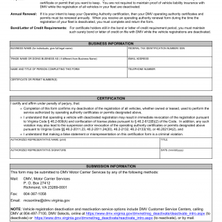 Form MCS 130. Notification of Deactivated Motor Carrier Fleet - Virginia