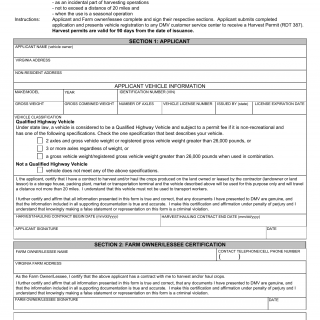 Form MCS 148. Harvest Permit Application - Virginia