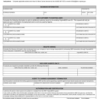 Form MCTS 482. Add to Delete Users to VirginiaMCS User maintenance Application - Virginia