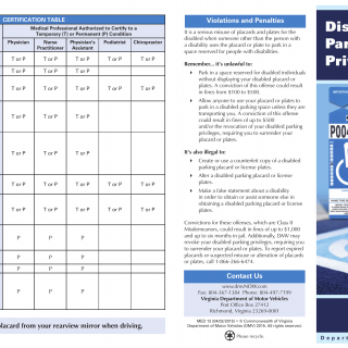 Form MED 12. Disability Parking Application Information - Virginia